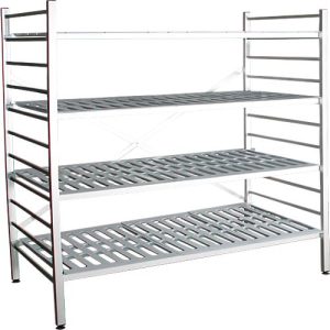 Aluminium-Steckregal, Grundfeld, mit 4 Kunststoff-Rost-Fachböden, H 1800 x B 1500 x T 500 mm