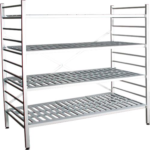 Aluminium-Steckregal, Grundfeld, mit 4 Kunststoff-Rost-Fachböden, H 1800 x B 1500 x T 500 mm