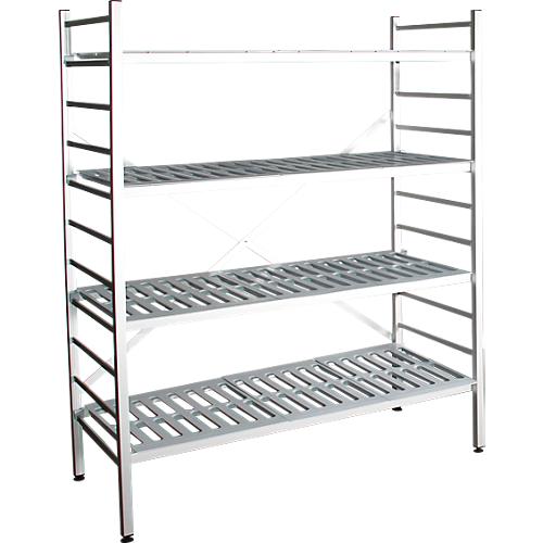 Aluminium-Steckregal, Grundfeld, mit 4 Kunststoff-Rost-Fachböden, H 1950 x B 1200 x T 400 mm