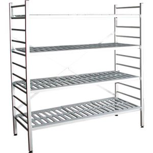 Aluminium-Steckregal, Grundfeld, mit 4 Kunststoff-Rost-Fachböden, H 1950 x B 1500 x T 400 mm