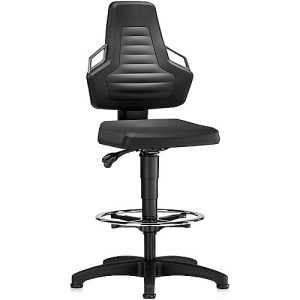 Arbeitsdrehstuhl, Gleiter + Fußring, PU-Schaum schwarz, Griffe grau Arbeitsdrehstuhl, Gleiter + Fußring, PU-Schaum schwarz, Griffe grau