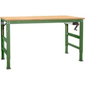Arbeitstisch Ergo K, m. Kurbel, 1250 x 800 mm, Tischplatte Multiplex, resedagrün Arbeitstisch Ergo K, m. Kurbel, 1250 x 800 mm, Tischplatte Multiplex, resedagrün