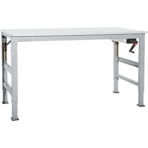 Arbeitstisch Ergo K, m. Kurbel, 1250 x 800 mm, Tischplatte PVC Dekor, alusilber