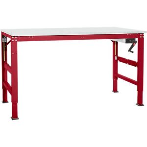 Arbeitstisch Ergo K, m. Kurbel, 1250 x 800 mm, Tischplatte PVC Dekor, rubinrot Arbeitstisch Ergo K, m. Kurbel, 1250 x 800 mm, Tischplatte PVC Dekor, rubinrot