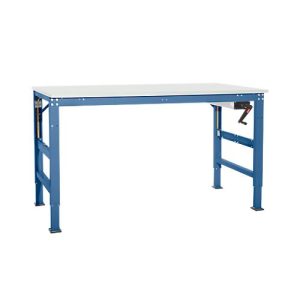 Arbeitstisch Ergo K, m. Kurbel, 1500 x 800 mm, Tischplatte PVC Dekor, brillantblau Arbeitstisch Ergo K, m. Kurbel, 1500 x 800 mm, Tischplatte PVC Dekor, brillantblau