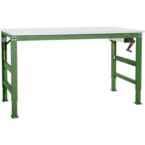 Arbeitstisch Ergo K, m. Kurbel, 1750 x 800 mm, Tischplatte Kunststoff, resedagrün