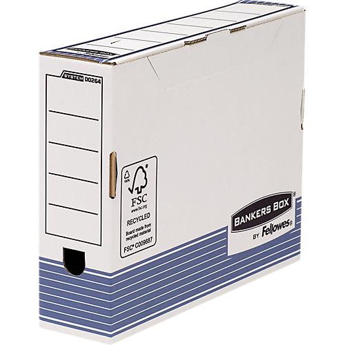 Archivschachteln BANKERS BOX® Serie System, bis A4, Klappdeckel & Beschriftungsfeld, B 85 x T 265 x H 327 mm, FSC®-Recyclingpappe, blau-weiß, 10 Stück