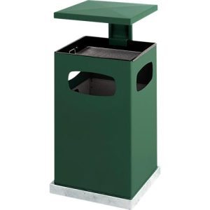 Ascher-Papierkorb mit abnehmbarem Dach, 80 Liter, B 500 x T 500 x H 955 mm, moosgrün RAL 6005