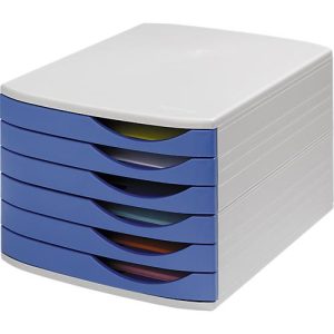 ATLANTA Schubladenbox, 6 flache Schubladen geschlossen, DIN A4, Polystyrol, grau/blau ATLANTA Schubladenbox, 6 flache Schubladen geschlossen, DIN A4, Polystyrol, grau/blau