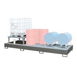 Auffangwanne Bauer AWA 31, Stahl, grau, L 3850 x B 1460 x H 780 mm, 1000 l, für 3 x 1000 l IBC, 1 Abfüllaufsatz, 2 Gitteroste Auffangwanne Bauer AWA 31, Stahl, grau, L 3850 x B 1460 x H 780 mm, 1000 l, für 3 x 1000 l IBC, 1 Abfüllaufsatz, 2 Gitteroste
