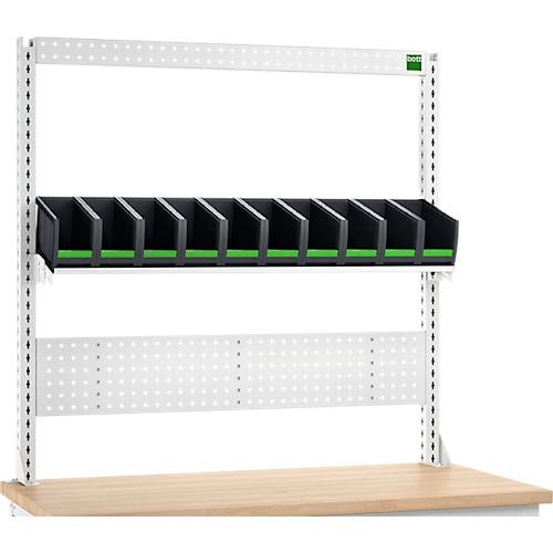 Aufnahmerahmenset Bott verso A6, für Werkbank verso, Lochplatte, 10 bottBoxen, B 1350 x T 435 x H 1357 mm, Stahlblech, RAL 7035 Lichtgrau