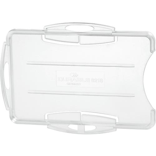 Ausweishalter Durable, für 2 Karten im Hoch-/Querformat, mit Befestigungslaschen, B 95 x H 70 mm, Polystyrol, transparent, 10 Stück