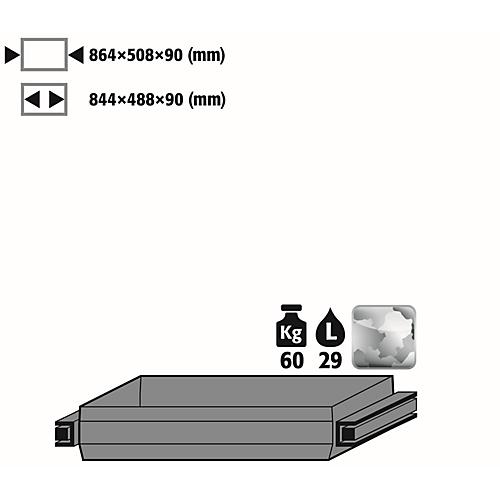 Auszugswanne Standard für asecos Sicherheitsschränke der Q30, Q90 und S90 Serie, Edelstahl 1.4301, B 864 x T 508 x H 90 mm, 29 l, bis 60 kg