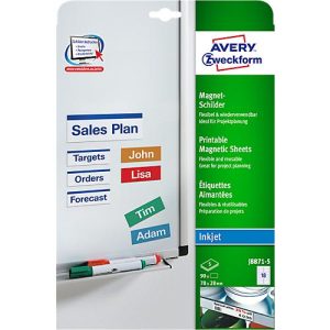 Avery Magnetschilder J8871-5, zum Beschriften, wiederverwendbar, Metall, matt weiß, 78 x 28 mm, 90 Stk. Avery Magnetschilder J8871-5, zum Beschriften, wiederverwendbar, Metall, matt weiß, 78 x 28 mm, 90 Stk.