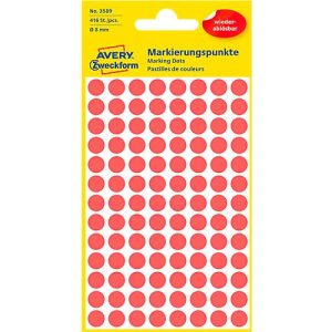 Avery Markierungspunkte 3589, wiederablösbar, 416 Stück, Ø 8 mm, rot Avery Markierungspunkte 3589, wiederablösbar, 416 Stück, Ø 8 mm, rot