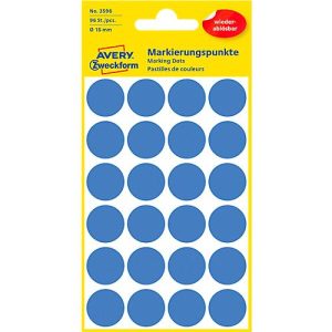Avery Markierungspunkte 3595, wiederablösbar, 96 Stück, Ø 18 mm, blau Avery Markierungspunkte 3595, wiederablösbar, 96 Stück, Ø 18 mm, blau