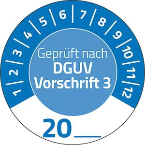 Avery Zweckform 7909 Prüfplaketten „DGUV Vorschrift 3“ 20__ zum Selbereintragen, extrem robust, Ø 30 mm, 80 Stück/10 Bogen, Vinylfolie, blau Avery Zweckform 7909 Prüfplaketten „DGUV Vorschrift 3“ 20__ zum Selbereintragen, extrem robust, Ø 30 mm, 80 Stück/10 Bogen, Vinylfolie, blau