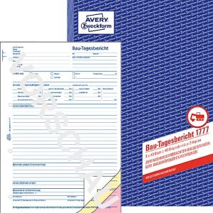 Avery® Zweckform Bautagebuch 1777, Format A4, für DE & AT, geprüft, selbstdurchschreibend, perforiert & gelocht, mit Durchschlägen, 3 x 40 Blatt