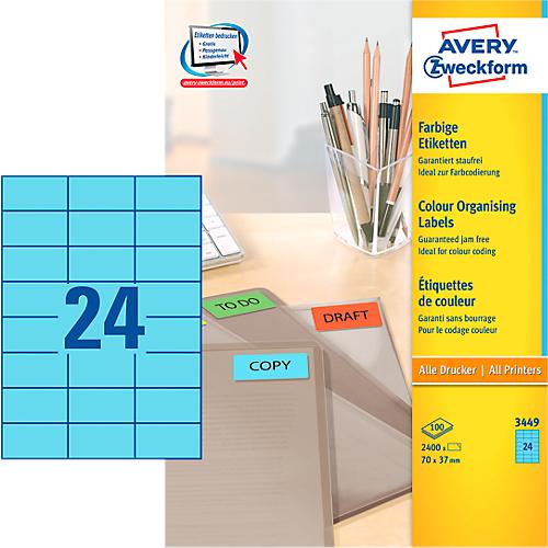 Avery Zweckform Etiketten 3449, 70 x 37 mm, 2400 Stück, blau