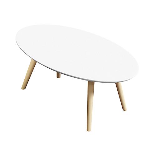 Beistelltisch SCANDI, oval, 4-Fuß Gestell aus Massivholz, B 1150 x T 600 x H 350 mm, weiß/Buche