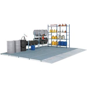 Bodenauffangwanne ASECOS, Stahl verzinkt, 80 l Auffangvolumen, B 1362 x T 1362 x H 78 mm, 2000 kg Radlast Bodenauffangwanne ASECOS, Stahl verzinkt, 80 l Auffangvolumen, B 1362 x T 1362 x H 78 mm, 2000 kg Radlast