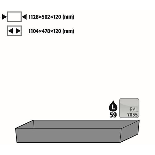Bodenauffangwanne Standard für asecos Sicherheitsschränke der S-30 Serie, Stahlblech, lichtgrau, B 1128 x T 502 x H 120 mm, 59 l