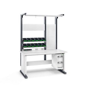 Bott Arbeitsplatzsystem Avero Komplettmodul 4, per Lochraster höhenverstellbar, HPL beschichtete Spanplatte, bis 300 kg, lichtgrau/anthrazitgrau Bott Arbeitsplatzsystem Avero Komplettmodul 4, per Lochraster höhenverstellbar, HPL beschichtete Spanplatte, bis 300 kg, lichtgrau/anthrazitgrau