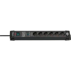 Brennenstuhl Premium-Line 6er-Steckdosenleiste, 1,8 m Kabel, 26.000A Überspannungsschutz, Sicherheitsschalter, L 515 x B 67 x T 90 mm, schwarz Brennenstuhl Premium-Line 6er-Steckdosenleiste, 1,8 m Kabel, 26.000A Überspannungsschutz, Sicherheitsschalter, L 515 x B 67 x T 90 mm, schwarz