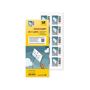 Briefmarken Deutsche Post Motiv Briefdrachen, Wert 1,60 €, für Großbriefe bis 500 g national, selbstklebend, Set mit 10 Stück Briefmarken Deutsche Post Motiv Briefdrachen, Wert 1,60 €, für Großbriefe bis 500 g national, selbstklebend, Set mit 10 Stück