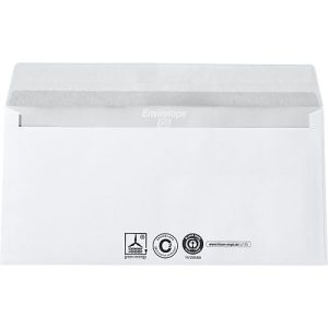 Briefumschläge, DIN lang, mit Haftklebeverschluss, ohne Fenster, hochweiß, Recyclingpapier, 80 g/m², 1000 Stück Briefumschläge, DIN lang, mit Haftklebeverschluss, ohne Fenster, hochweiß, Recyclingpapier, 80 g/m², 1000 Stück