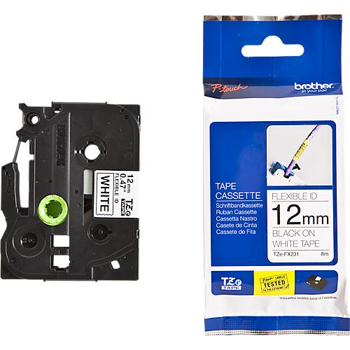 Brother Schriftbandkassette TZe-FX231, 12 mm breit, weiß/schwarz
