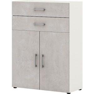 Bürokommode TEMPIO, aus Holz, 2 Türen, 2 Schubkästen, 3 OH, B 800 x T 340 x H 1070 mm, weiß/Beton Bürokommode TEMPIO, aus Holz, 2 Türen, 2 Schubkästen, 3 OH, B 800 x T 340 x H 1070 mm, weiß/Beton