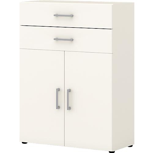 Bürokommode TEMPIO, aus Holz, 2 Türen, 2 Schubkästen, 3 OH, B 800 x T 340 x H 1070 mm, weiß/weiß
