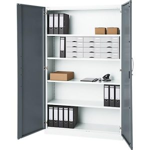 Büroschrank, 5 OH, abschließbar, mit aufliegenden Türen, B 1200 mm, Verkehrsweiß Büroschrank, 5 OH, abschließbar, mit aufliegenden Türen, B 1200 mm, Verkehrsweiß