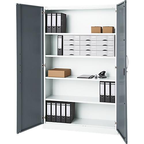 Büroschrank, 5 OH, abschließbar, mit aufliegenden Türen, B 1200 mm, Verkehrsweiß