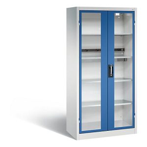 C+P Akkuladeschrank Basic mit Sichtfenster aus Acrylglas, H 1950 x B 930 x T 500 mm, Lichtgrau/Enzianblau C+P Akkuladeschrank Basic mit Sichtfenster aus Acrylglas, H 1950 x B 930 x T 500 mm, Lichtgrau/Enzianblau