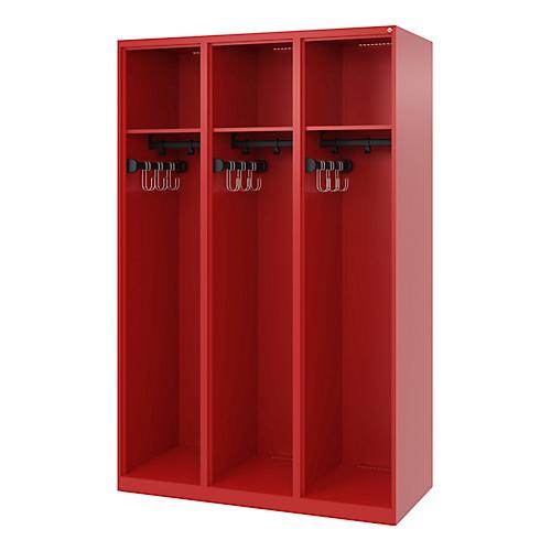 C+P Feuerwehrspind Evolo, Modell EXPERT, 3 Abteile, B 1200 x T 500 x H 1850 mm, Bodengleiter, feuerrot RAL 3000