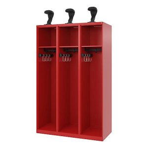 C+P Feuerwehrspind Evolo, Modell EXPERT, 3 Abteile, B 1200 x T 500 x H 1850 mm, Bodengleiter, Helmhalter, feuerrot RAL 3000 C+P Feuerwehrspind Evolo, Modell EXPERT, 3 Abteile, B 1200 x T 500 x H 1850 mm, Bodengleiter, Helmhalter, feuerrot RAL 3000