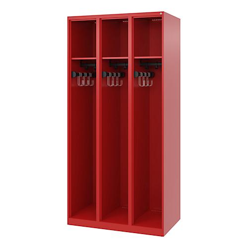 C+P Feuerwehrspind Evolo, Modell EXPERT, 3 Abteile, B 900 x T 500 x H 1850 mm, Bodengleiter, feuerrot RAL 3000