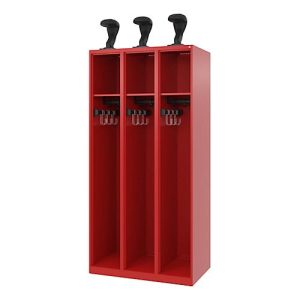 C+P Feuerwehrspind Evolo, Modell EXPERT, 3 Abteile, B 900 x T 500 x H 1850 mm, Bodengleiter, Helmhalter, feuerrot RAL 3000 C+P Feuerwehrspind Evolo, Modell EXPERT, 3 Abteile, B 900 x T 500 x H 1850 mm, Bodengleiter, Helmhalter, feuerrot RAL 3000