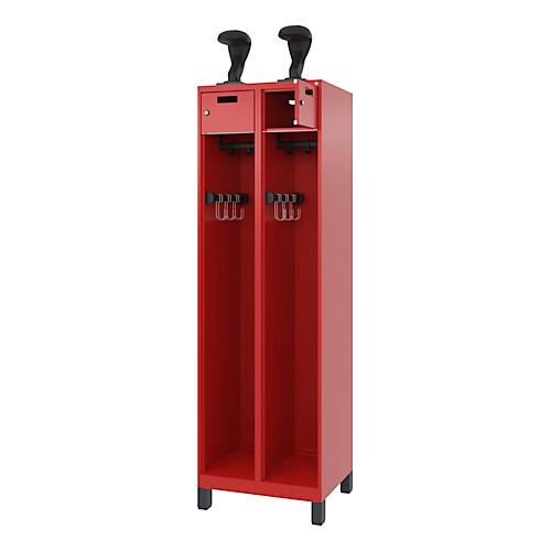 C+P Feuerwehrspind Evolo, Modell PRAKTUS, 2 Abteile, H 1950 x B 600 x T 500 mm, Füße, feuerrot RAL 3000