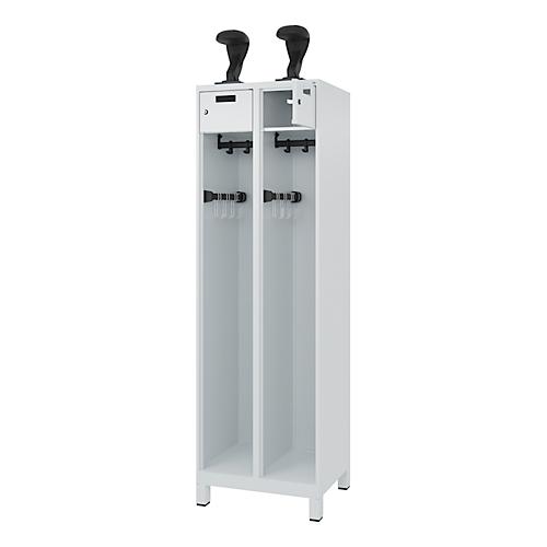 C+P Feuerwehrspind Evolo, Modell PRAKTUS, 2 Abteile, H 1950 x B 600 x T 500 mm, Füße, lichtgrau RAL 7035