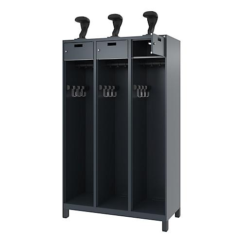 C+P Feuerwehrspind Evolo, Modell PRAKTUS, 3 Abteile, H 1850 x B 1200 x T 500 mm Füße, Anthrazitgrau