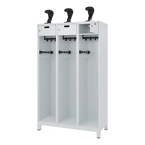 C+P Feuerwehrspind Evolo, Modell PRAKTUS, 3 Abteile, H 1850 x B 1200 x T 500 mm Füße, Lichtgrau