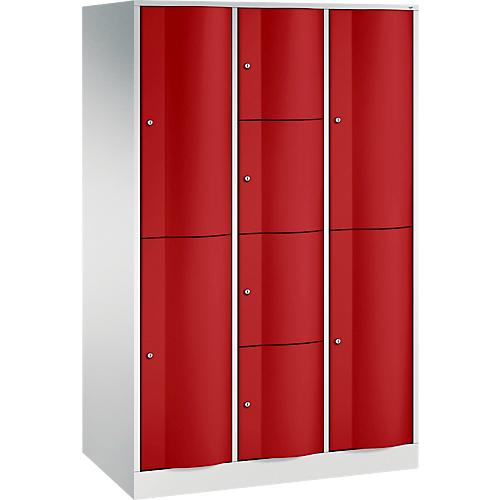 C+P Kombi-Schließfachschrank Resisto, 3 Abteile, 10 Fächer, B 1148 x T 640 x H 1950 mm,Lichtgrau/Rubinrot