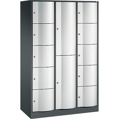C+P Kombi-Schließfachschrank Resisto, 3 Abteile, 12 Fächer, B 1148 x T 540 x H 1950 mm, Anthrazitgrau/Lichtgrau