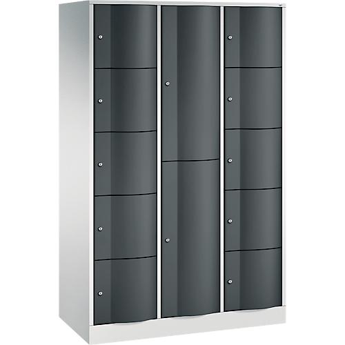 C+P Kombi-Schließfachschrank Resisto, 3 Abteile, 12 Fächer, B 1148 x T 540 x H 1950 mm, Lichtgrau/Anthrazitgrau