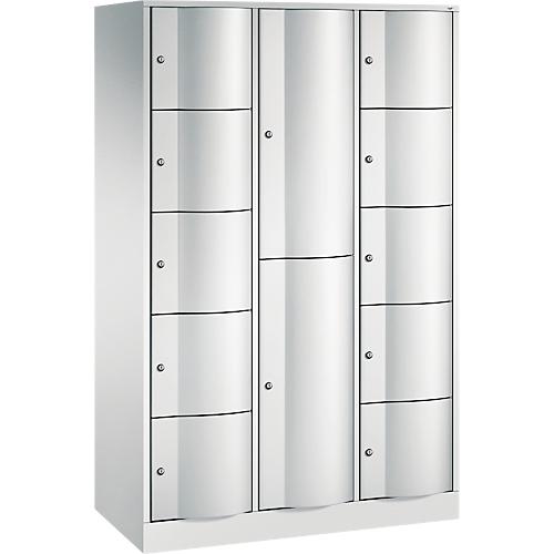 C+P Kombi-Schließfachschrank Resisto, 3 Abteile, 12 Fächer, B 1148 x T 540 x H 1950 mm, Lichtgrau/Clowngrün