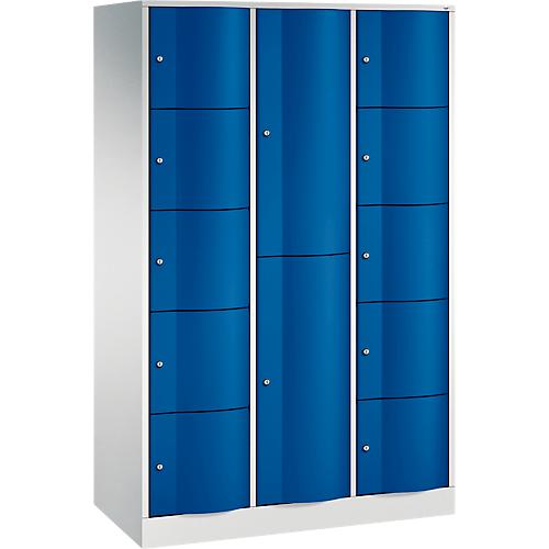 C+P Kombi-Schließfachschrank Resisto, 3 Abteile, 12 Fächer, B 1148 x T 540 x H 1950 mm, Lichtgrau/Lichtblau