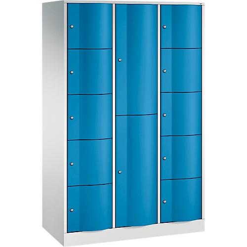 C+P Kombi-Schließfachschrank Resisto, 3 Abteile, 12 Fächer, B 1148 x T 540 x H 1950 mm, Lichtgrau/Rubinrot
